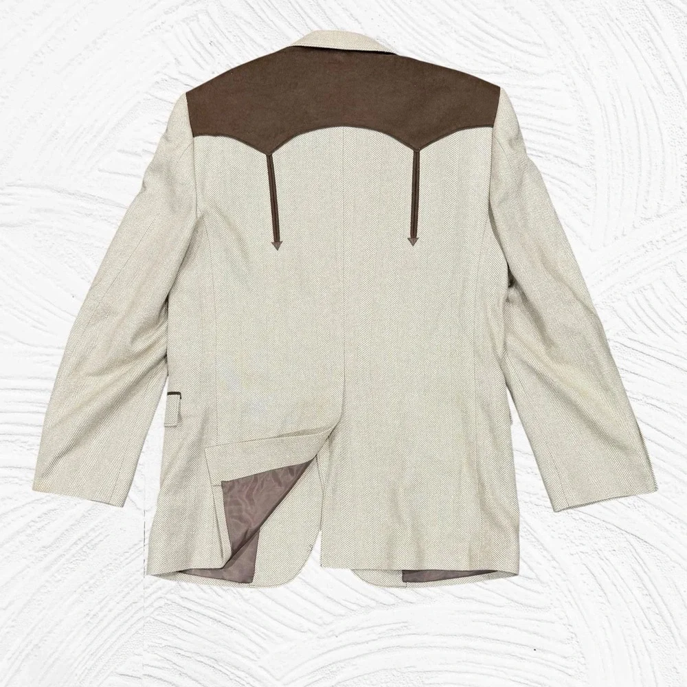 Circle S Dallas Cream Western Silk Herringbone Blazer 40R Rockabilly